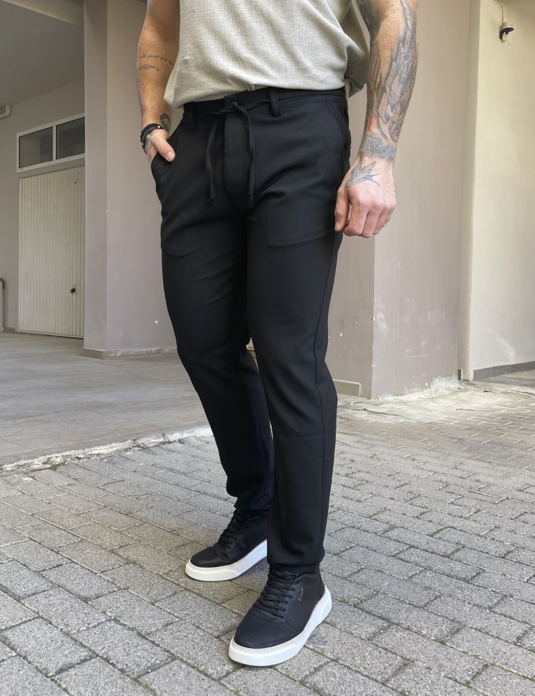 Ανδρικό μαύρο παντελόνι υφασμάτινο loose fit με λάστιχο στην μέση BC52401 φωτογραφία